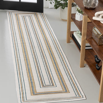 Argo Classic Nautical Mitre Stripe Reversible Machine-Washable Indoor/Outdoor Area Rug